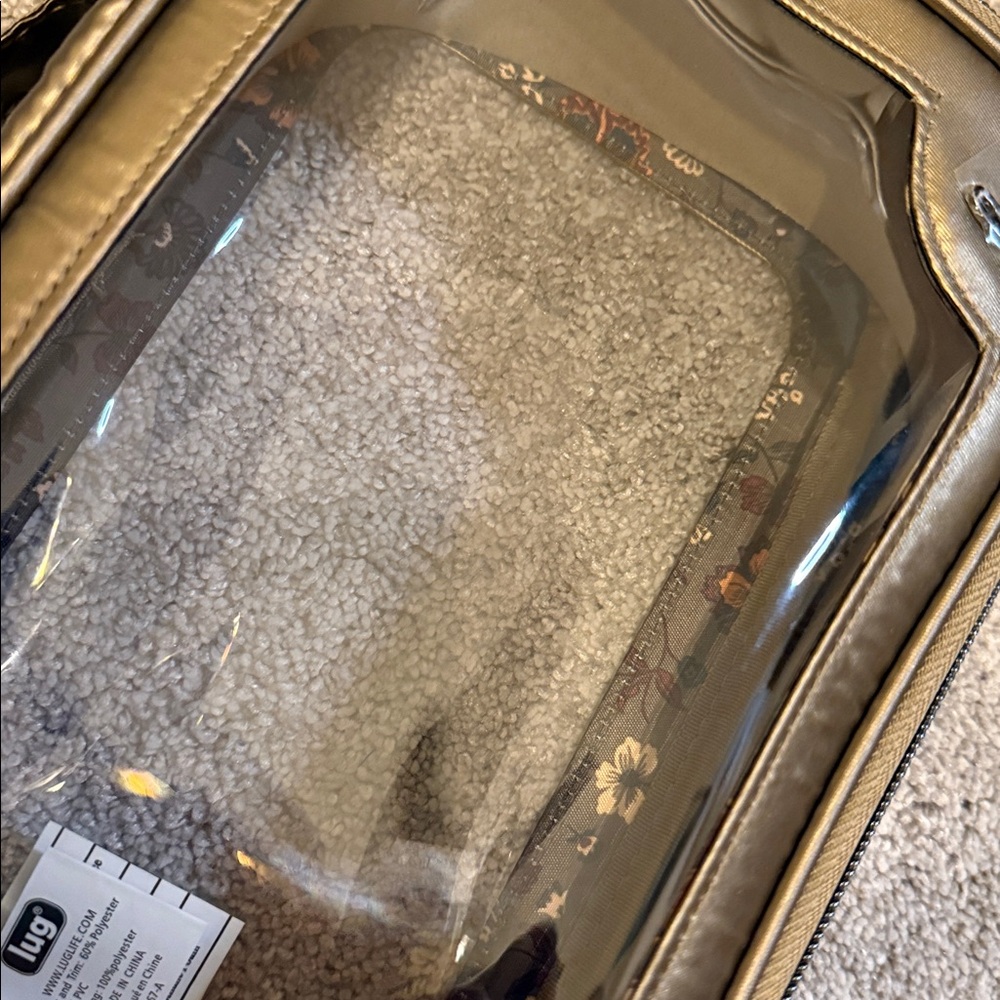 New. Lug. Clear zip storage. Metallic walnut with boho floral interior lining. - Picture 2 of 3
